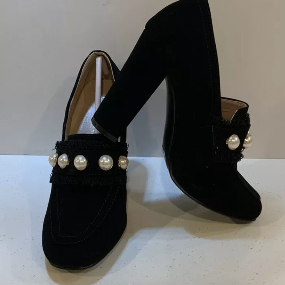 Forever Forest-23 Women's Suede Heel Shoes Black Nub Size 9 - Picture 2 of 4